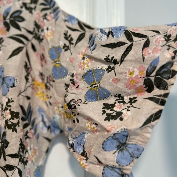 Lemire G Women’s Sz: M Linen Floral Butterfly Flutter Bell Sleeve Top. - Picture 11 of 12